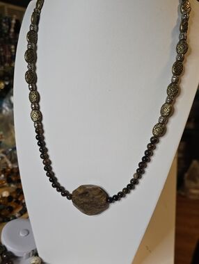 Beaded Brown Stone Pendant Necklace